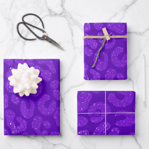 modern Purple Glitter leopard Wrapping Paper Sheet