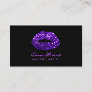 Modern Purple Glitter Lips Makeup Artist  Business Card