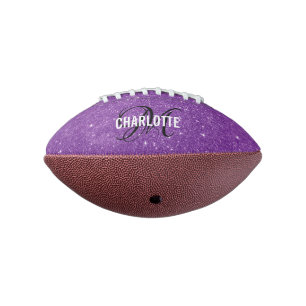 Modern purple glitter monogram name football