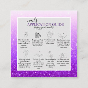 Modern Purple Glitter Nail Application Guide Square Business Card