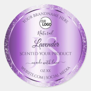 Modern Purple Glitter Product Labels Monogram Logo