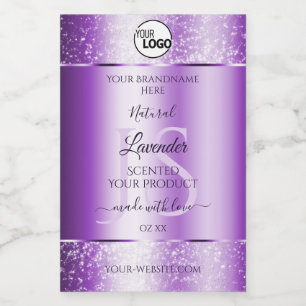Modern Purple Glitter Product Labels Monogram Logo