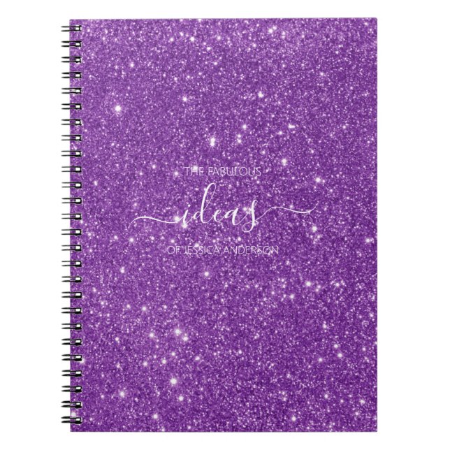 Modern purple glitter script name  notebook (Front)