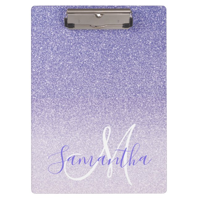 Modern Purple Glitter Sparkles Personalised Name Clipboard (Front)