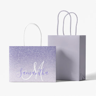 Modern Purple Glitter Sparkles Personalised Name Large Gift Bag