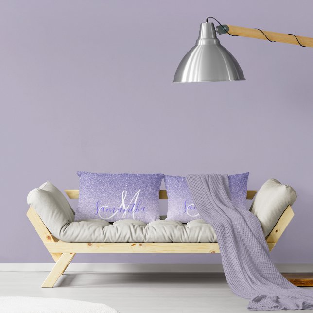 Modern Purple Glitter Sparkles Personalised Name Lumbar Cushion (Creator Uploaded)