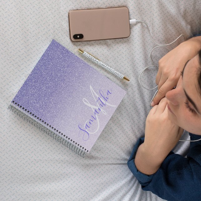 Modern Purple Glitter Sparkles Personalised Name Notebook (Creator Uploaded)
