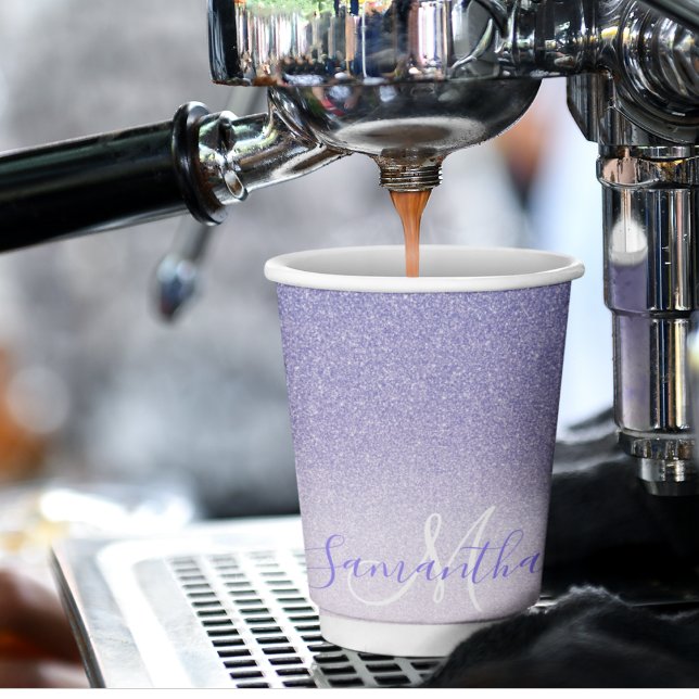 Modern Purple Glitter Sparkles Personalised Name Paper Cups (Creator Uploaded)