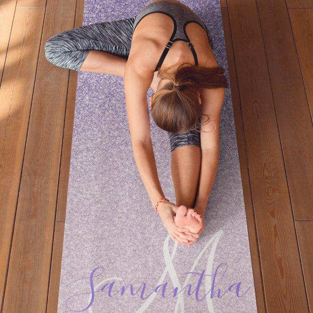 Modern Purple Glitter Sparkles Personalised Name Yoga Mat (Creator Uploaded)