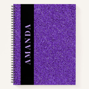 Modern Purple Glitter Vertical Name Notebook