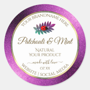 Modern Purple Glitter White Product Labels Ladybug