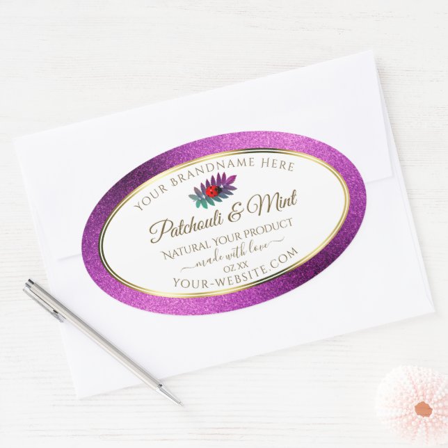 Modern Purple Glitter White Product Labels Ladybug (Envelope)