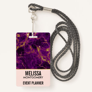Modern Purple & Gold Abstract Marble Business ID Badge