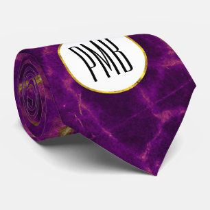 Modern Purple & Gold Abstract Marble Monogram Tie