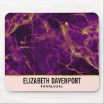 Modern Purple & Gold Abstract Marble Mouse Pad<br><div class="desc">Personalised mouse pad with a beautiful abstract pattern featuring a marble design. Rich purple colours blending together combined with faux-gold swirling ribbons of colour mixing and mingling throughout the design. A peach coloured layer below the pattern with an elegant faux gold-foil strip between them.</div>