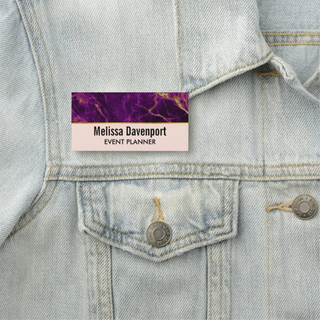 Modern Purple & Gold Abstract Marble Name Tag (In Situ)
