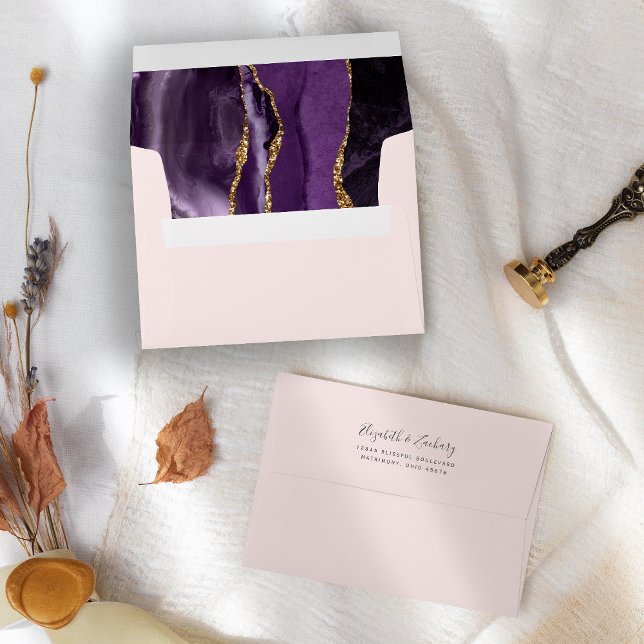 Modern Purple Gold Agate Blush Pink Wedding Envelope (Creator Uploaded)