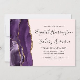 Modern Purple Gold Agate Blush Pink Wedding Invitation