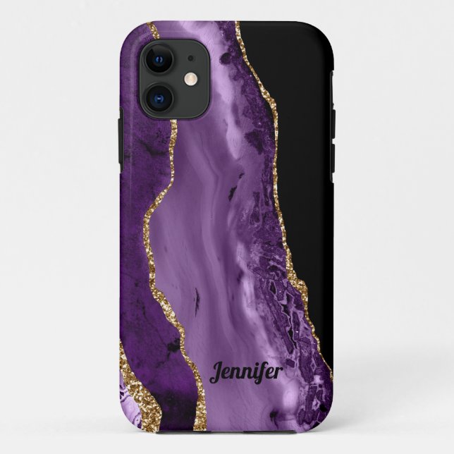 Modern Purple Gold Agate Crystal Personalise Case-Mate iPhone Case (Back)