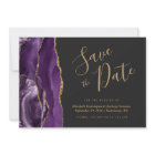 Modern Purple Gold Agate Dark Save the Date Card