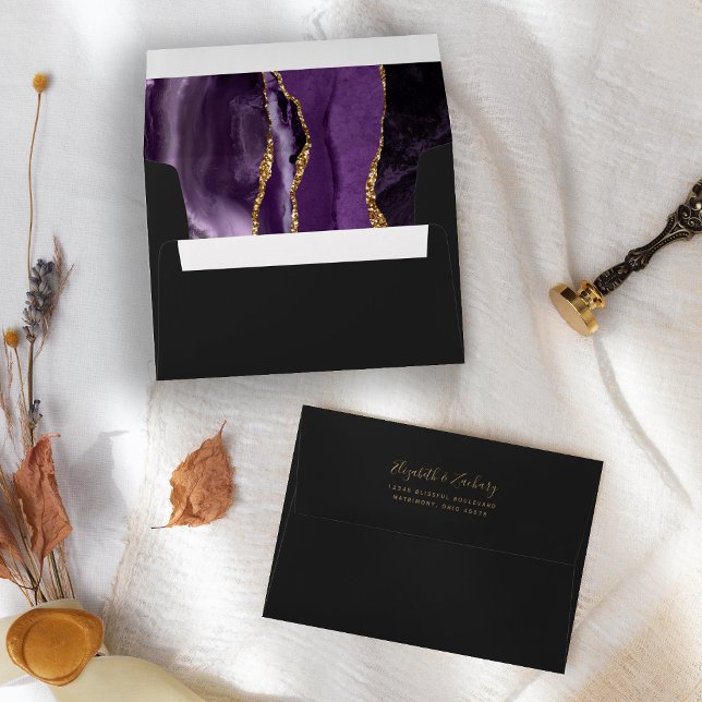 Modern Purple Gold Agate Dark Wedding Envelope (Creator Uploaded)