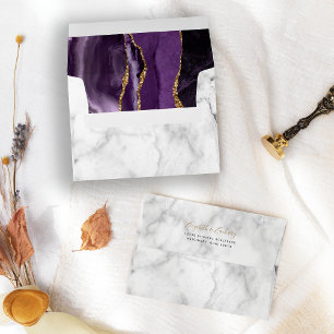 Modern Purple Gold Agate Marble Wedding Envelope