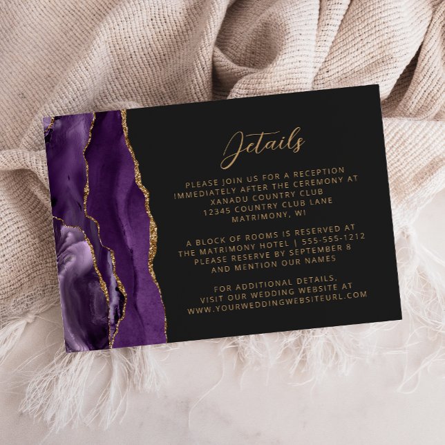 Modern Purple Gold Agate Slate Wedding Details Enclosure Card (Creator Uploaded)