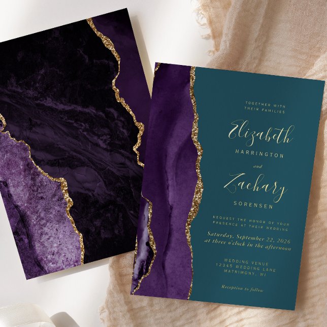 Modern Purple Gold Agate Teal Wedding (Creator Uploaded)