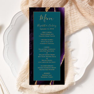 Modern Purple Gold Agate Teal Wedding Menu