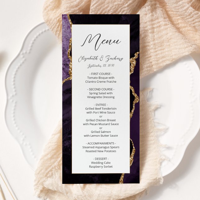 Modern Purple Gold Agate Wedding Menu (Creator Uploaded)
