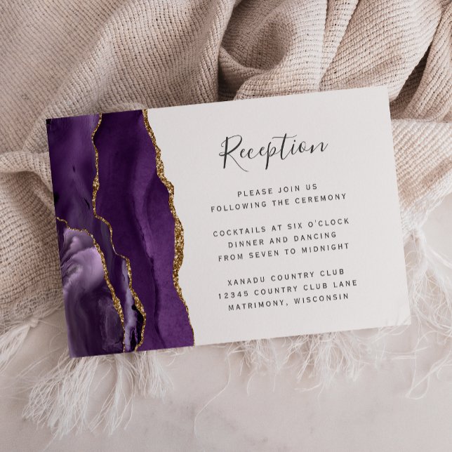 Modern Purple Gold Agate Wedding Reception Enclosure Card (Creator Uploaded)