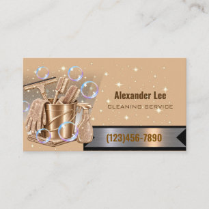Modern Purple Gold Cleaning Service Business Card