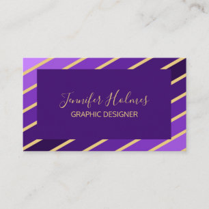 Modern Purple Gold Diagonal Stripes Business Card