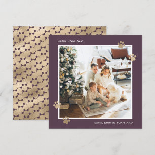 Modern Purple Gold Dog Owner Photo Holiday Card