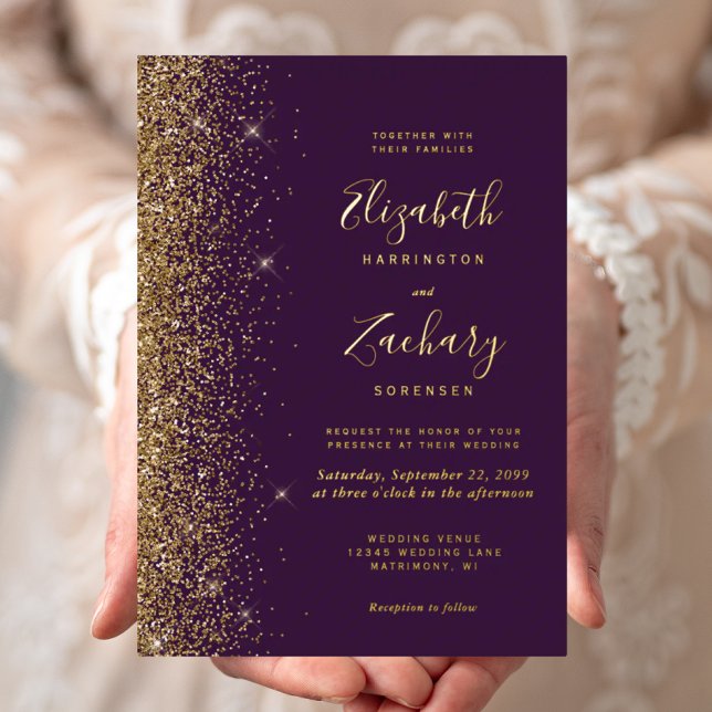 Modern Purple Gold Faux Glitter Edge Wedding (Creator Uploaded)