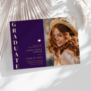 modern purple gold foil graduation announcement