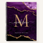Modern Purple Gold Glitter Agate Geode Monogram