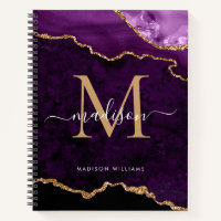 Modern Purple Gold Glitter Agate Geode Monogram
