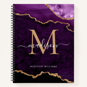 Modern Purple Gold Glitter Agate Geode Monogram Notebook