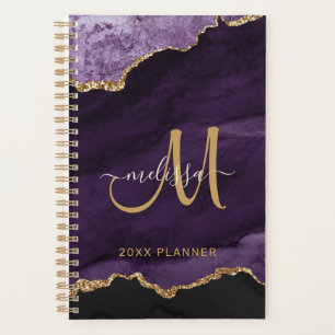 Modern Purple Gold Glitter Agate Monogram 2024 Planner