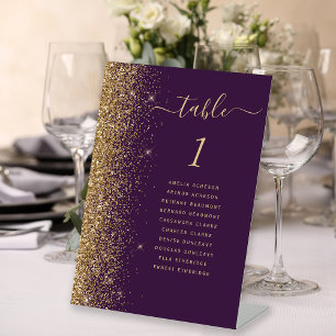 Modern Purple Gold Glitter Wedding Table Number Pedestal Sign