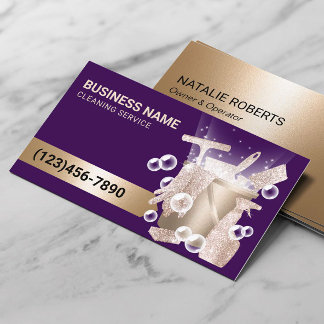 Modern Purple & Gold House Cleaning Service Business Card