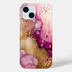 Modern Purple Gold Marble Monogram Personalised iPhone 15 Case