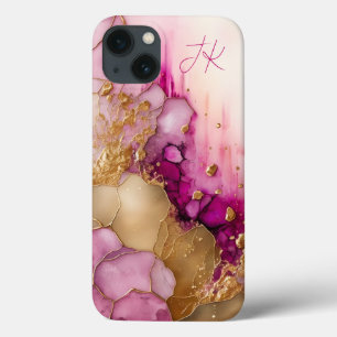 Modern Purple Gold Marble Monogram Personalised iPhone 13 Case
