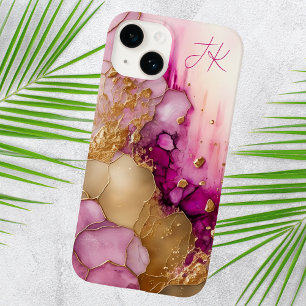 Modern Purple Gold Marble Monogram Personalised Case-Mate iPhone 14 Case