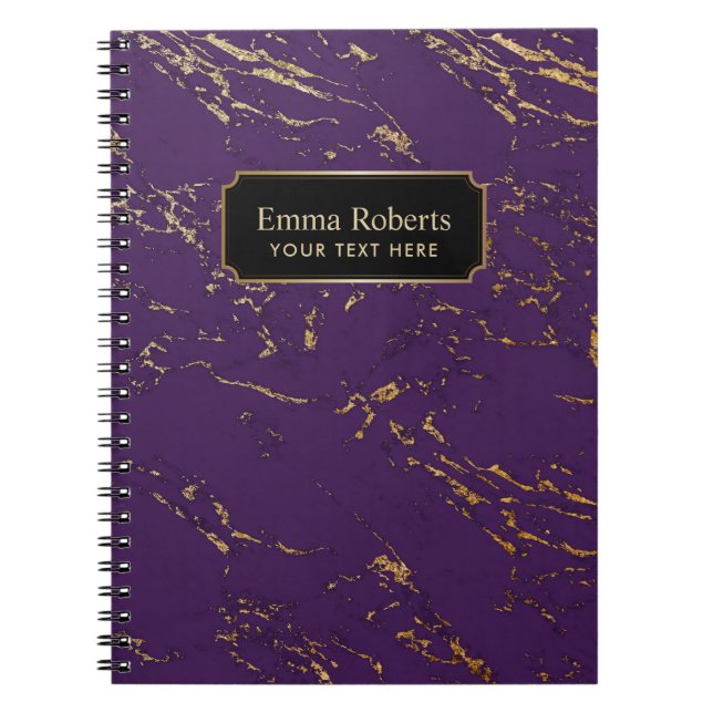 Modern Purple & Gold Marble Texture Spiral Notebook (Front)