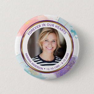 Modern Purple & Gold Pastel Forever in our Hearts  6 Cm Round Badge