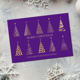 Modern Purple & Gold Personalised Christmas Tree Holiday Card