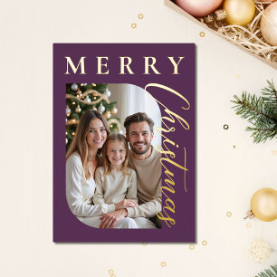 Modern Purple Gold Photo Christmas Holiday Card
