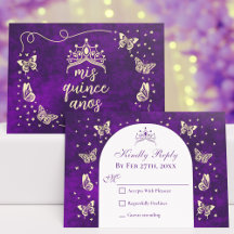 Modern Purple Gold Tiara Butterflies Quinceañera